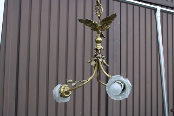 Antique French brass Eagle 3 arm chandelier lamp