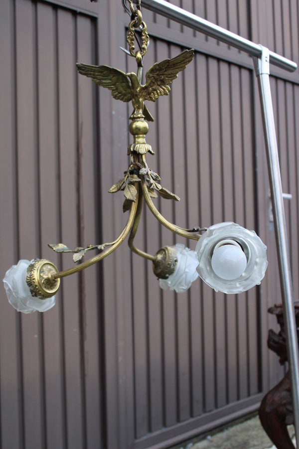 Antique French brass Eagle 3 arm chandelier lamp
