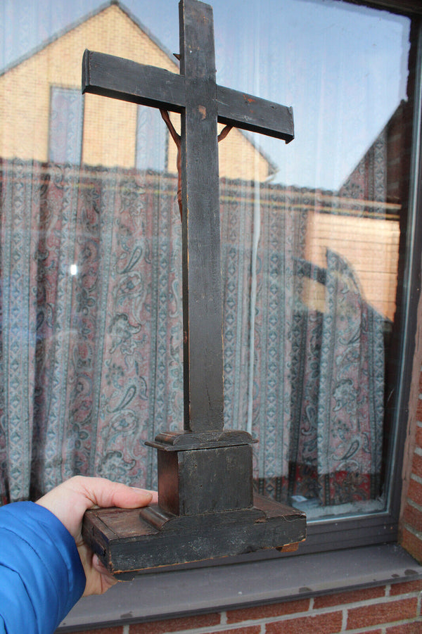 Antique 1800s Wood carved crucifix christ corpus religious