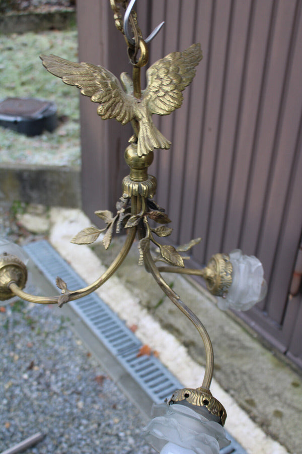 Antique French brass Eagle 3 arm chandelier lamp