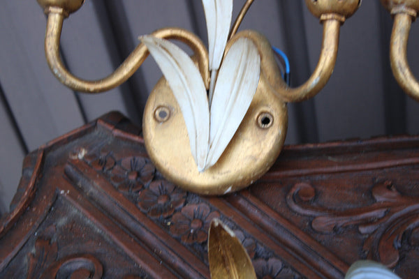 Vintage set 5 hollywood regency hans kogl design metal leaf sconces wall lights