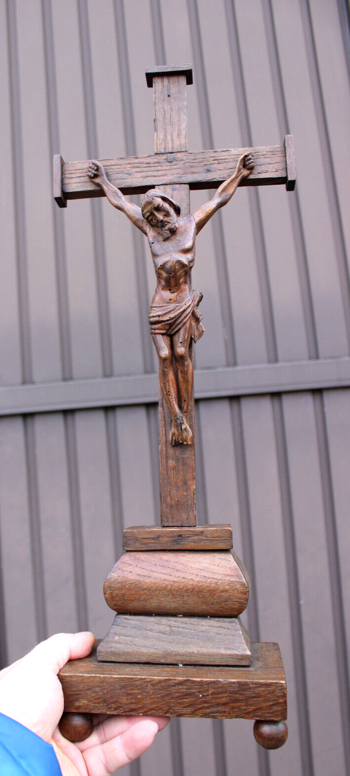 Antique 1800s Wood carved crucifix christ corpus religious