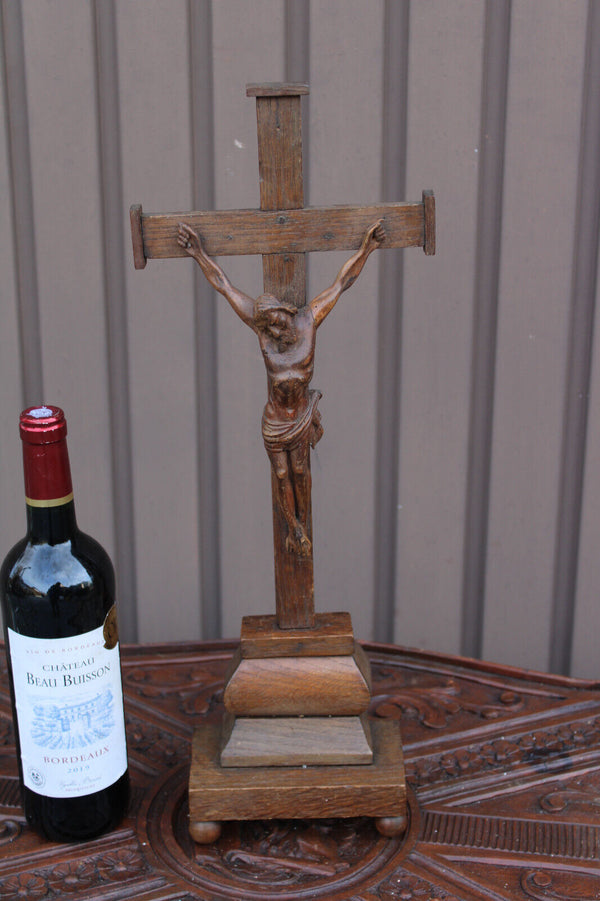 Antique 1800s Wood carved crucifix christ corpus religious