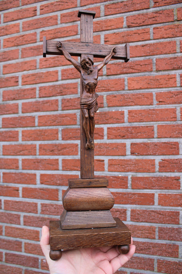 Antique 1800s Wood carved crucifix christ corpus religious