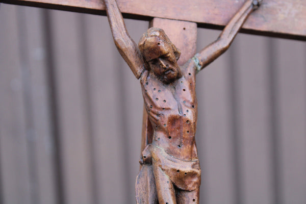 Antique 1800s Wood carved crucifix christ corpus religious