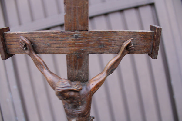 Antique 1800s Wood carved crucifix christ corpus religious