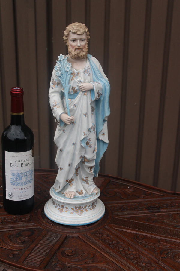 Antique large german bisque porcelain saint joseph figurine statue rare