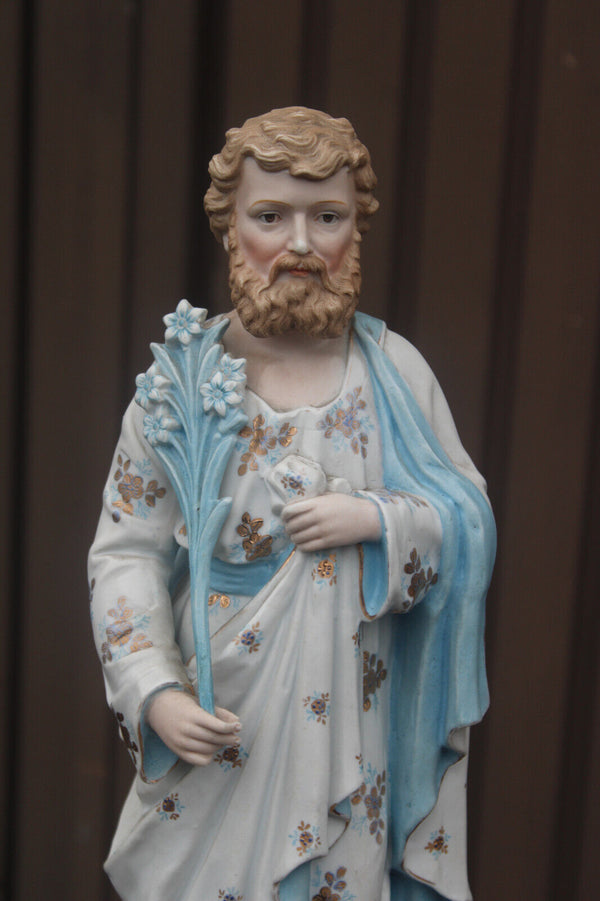Antique large german bisque porcelain saint joseph figurine statue rare