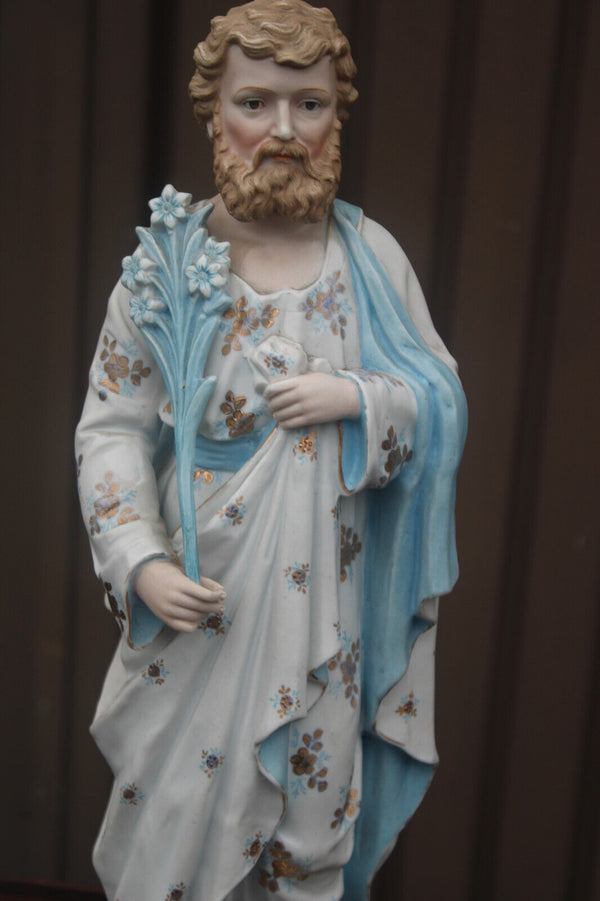 Antique large german bisque porcelain saint joseph figurine statue rare