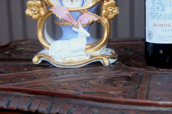 PAIR antique french vieux paris porcelain vases animal figurine 19thc rare