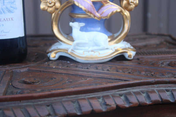 PAIR antique french vieux paris porcelain vases animal figurine 19thc rare