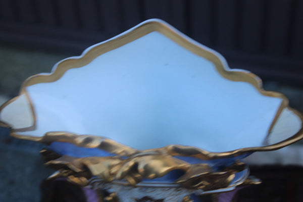 PAIR antique french vieux paris porcelain vases animal figurine 19thc rare