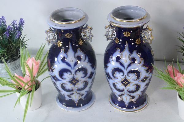 PAIR antique french vieux paris porcelain Vases portrait girl pigeon bird rare
