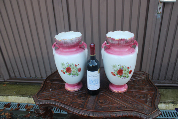 PAIR antique english victorian Faience porcelain horse scene vases