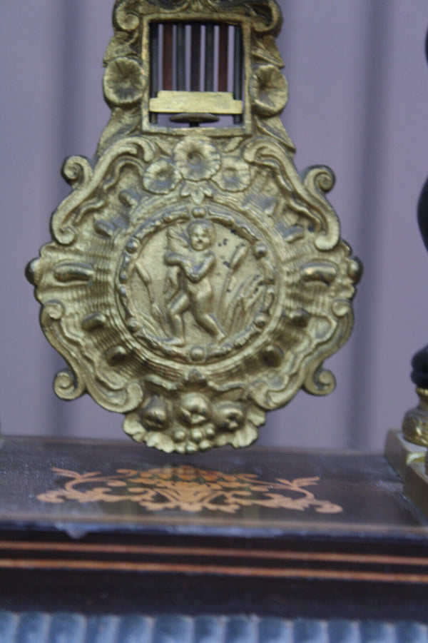 Antique napoleon III clock Columns wood inlay decor
