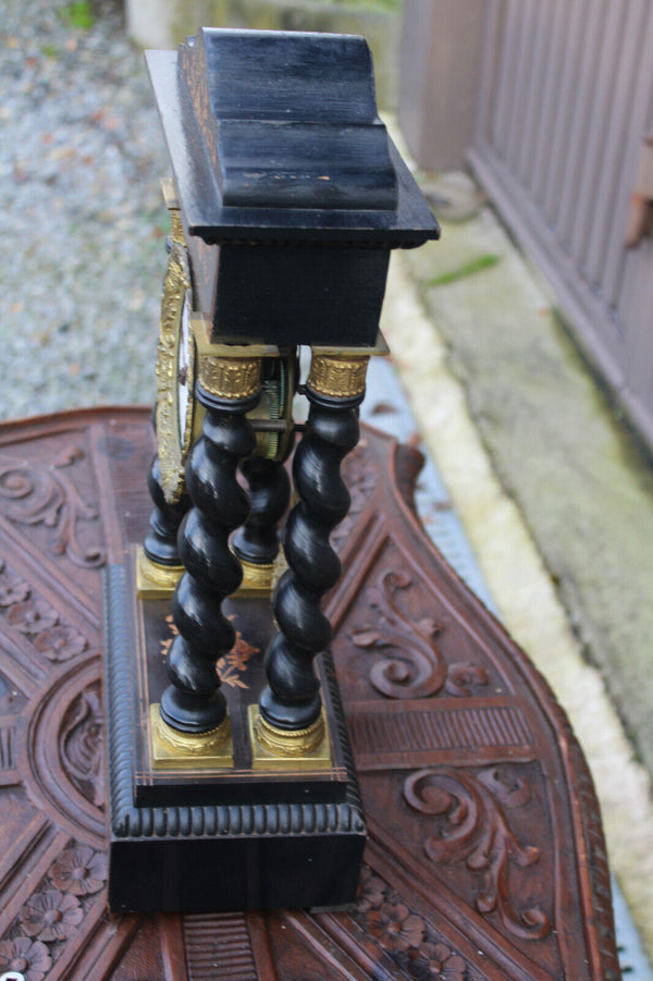 Antique napoleon III clock Columns wood inlay decor