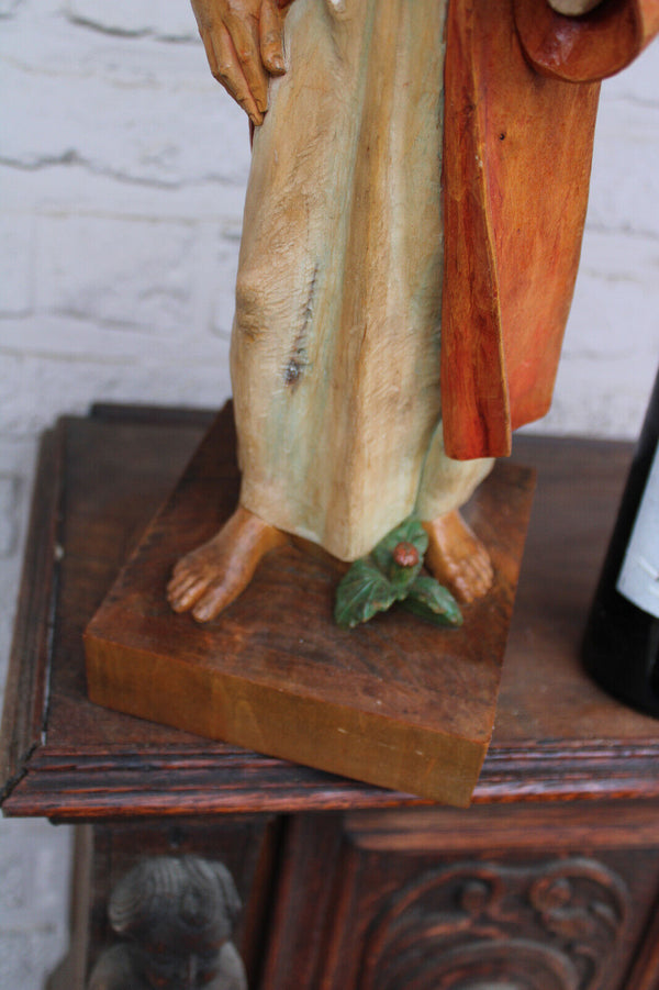 South German Wood carved Jesus statue sculpture with lamb 1950s