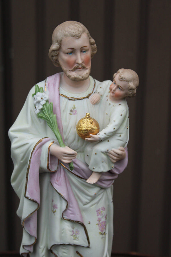 Antique german bisque porcelain saint joseph statue figurine religious