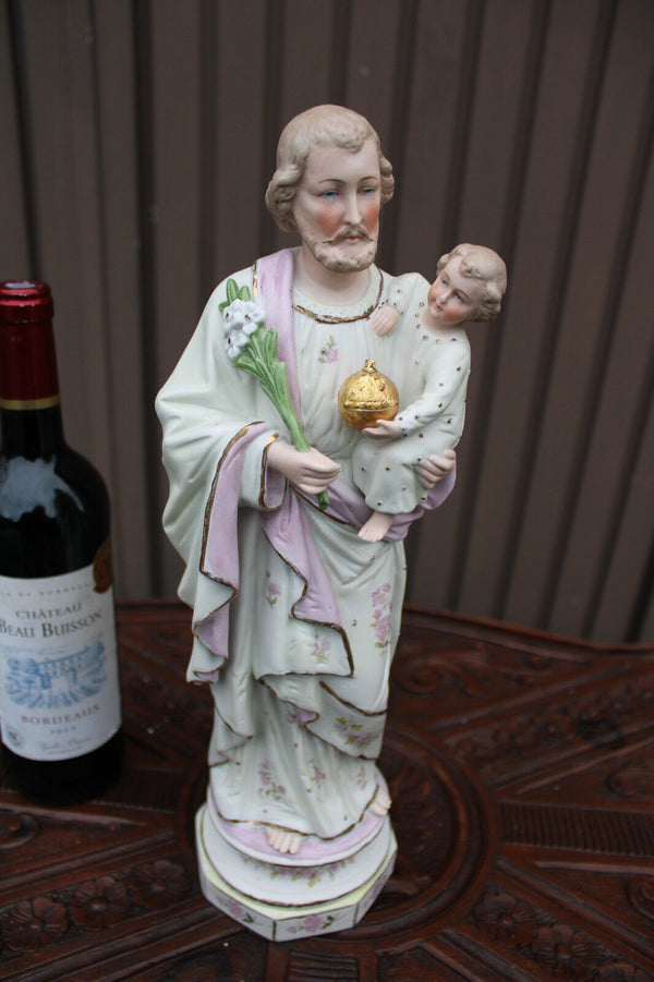Antique german bisque porcelain saint joseph statue figurine religious