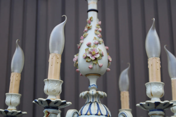 Capodimonte Marked italian porcelain 1970 6 arm chandelier floral decor rare