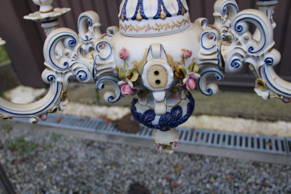 Capodimonte Marked italian porcelain 1970 6 arm chandelier floral decor rare