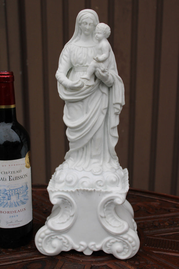Large antique bisque porcelain madonna child statue religious