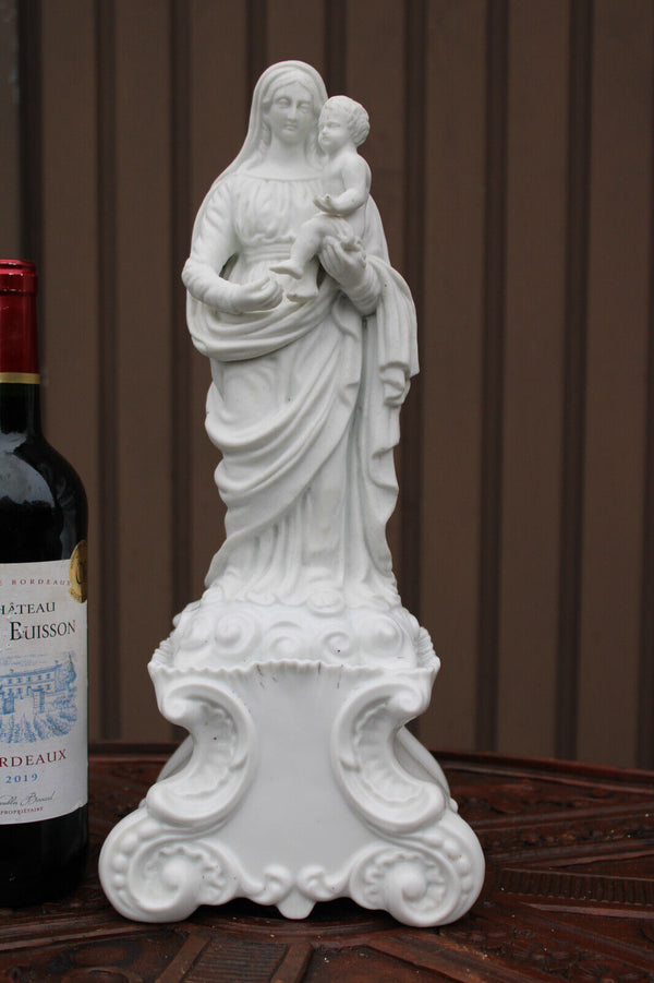 Large antique bisque porcelain madonna child statue religious