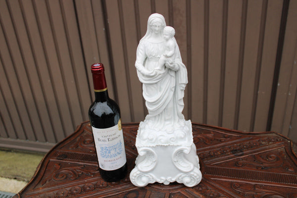 Large antique bisque porcelain madonna child statue religious