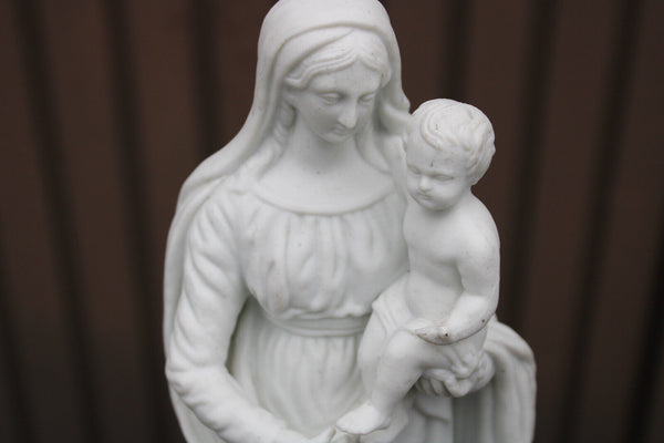 Large antique bisque porcelain madonna child statue religious