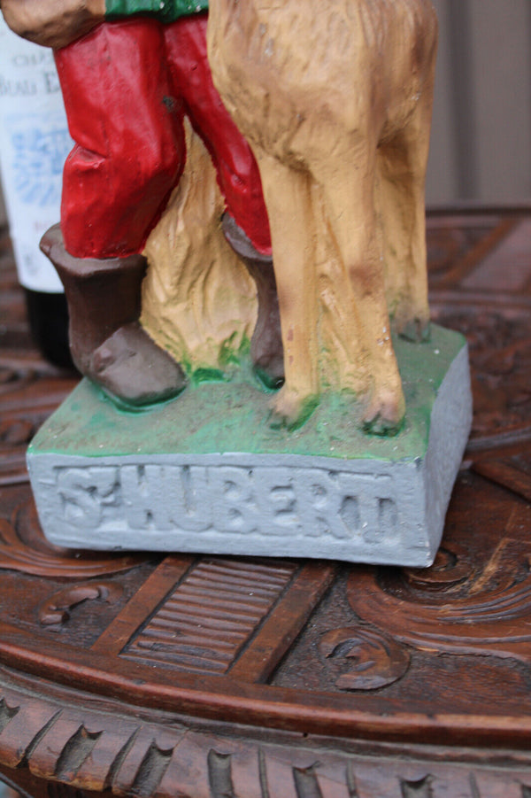 Antique belgian large statue religious saint Hubert hunting ceramic chalk