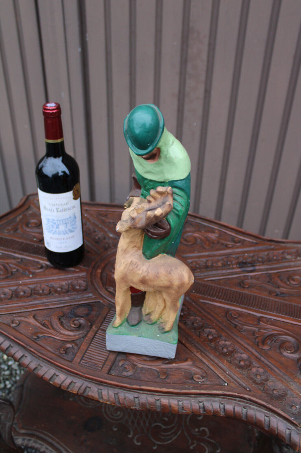 Antique belgian large statue religious saint Hubert hunting ceramic chalk