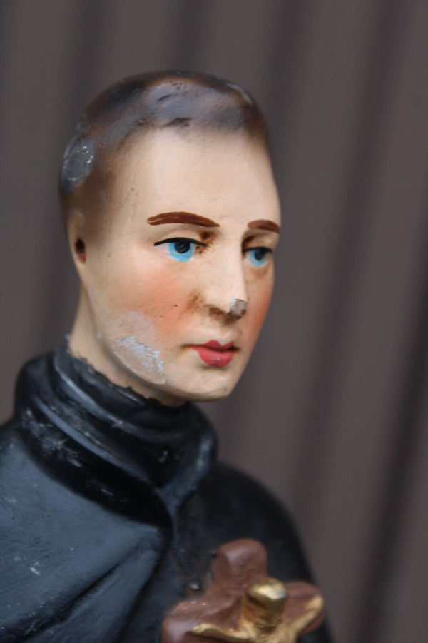 Large Antique saint Father Damiaan Figurine ceramic religious statue rare