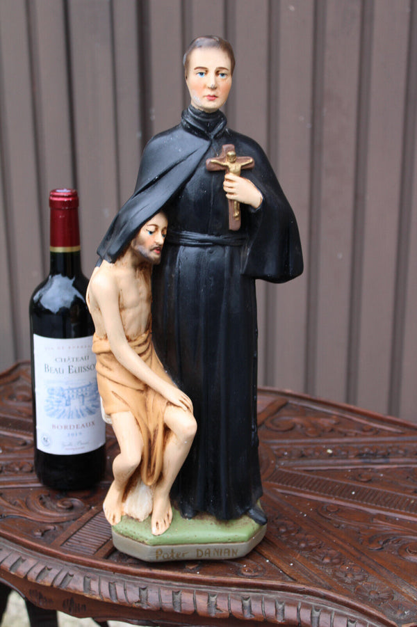 Large Antique saint Father Damiaan Figurine ceramic religious statue rare