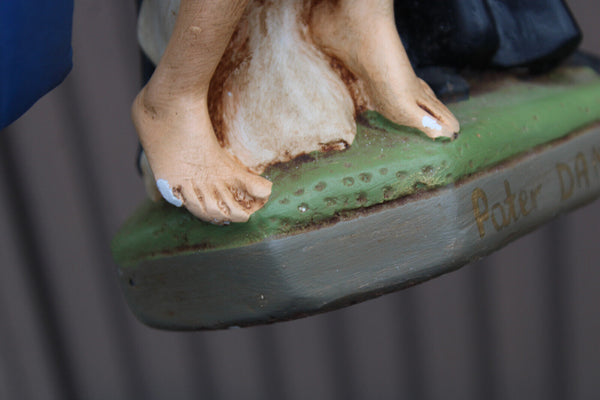 Large Antique saint Father Damiaan Figurine ceramic religious statue rare