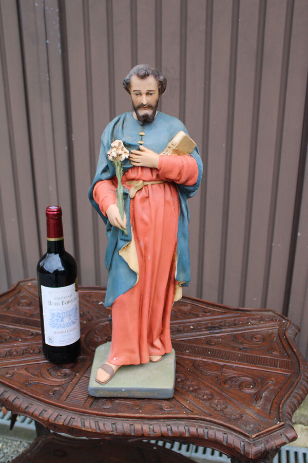 Large Antique saint albertus magnus Figurine ceramic religious statue rare