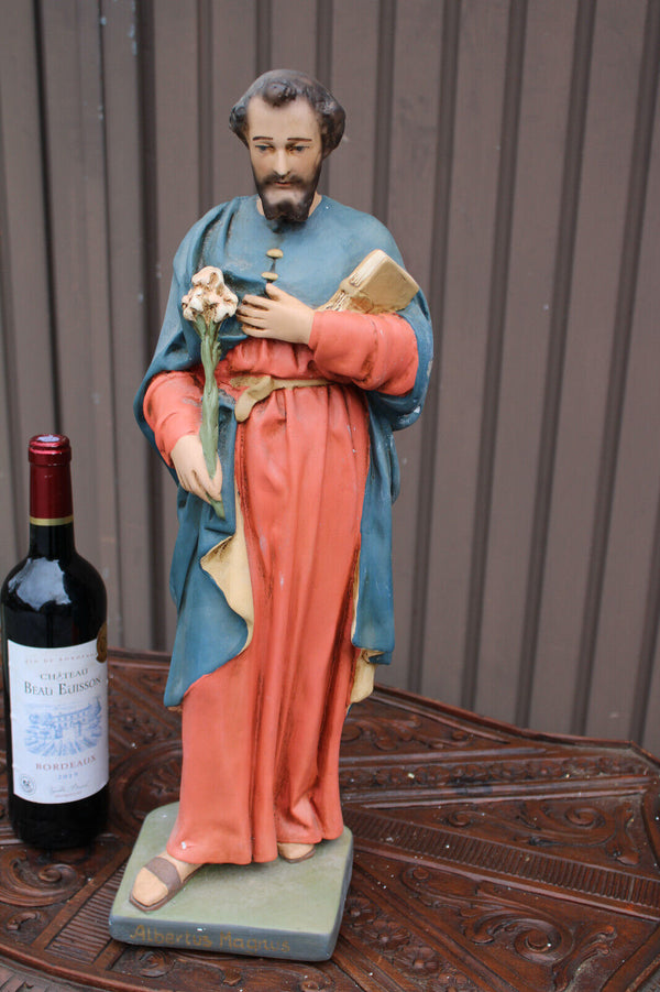 Large Antique saint albertus magnus Figurine ceramic religious statue rare