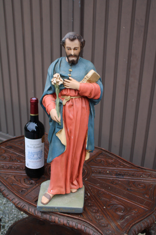 Large Antique saint albertus magnus Figurine ceramic religious statue rare