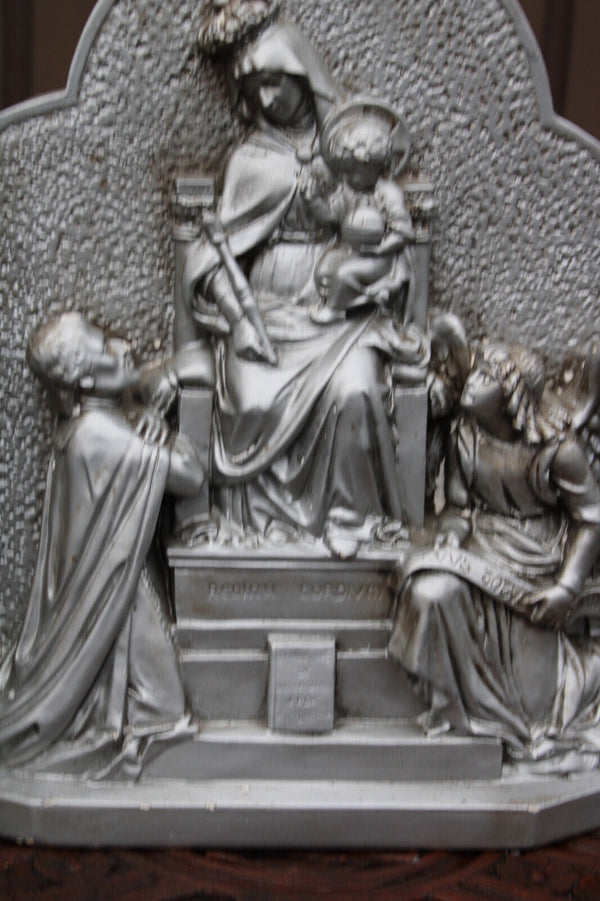 Antique ceramic chalk large statue religious regina cordium monfort mary angels