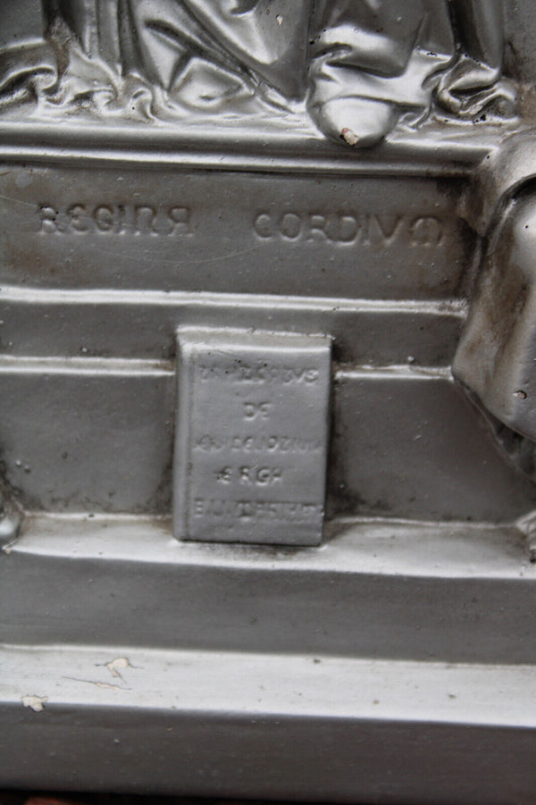 Antique ceramic chalk large statue religious regina cordium monfort mary angels