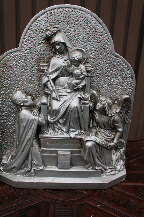 Antique ceramic chalk large statue religious regina cordium monfort mary angels