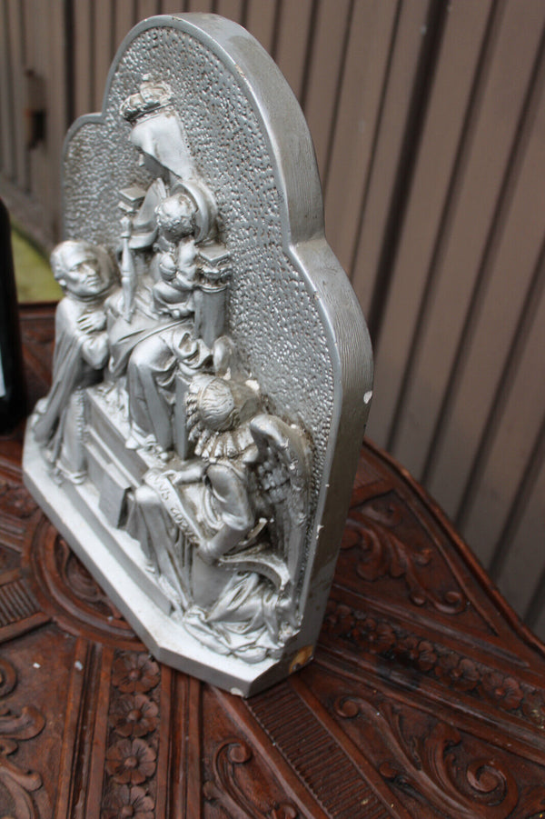 Antique ceramic chalk large statue religious regina cordium monfort mary angels