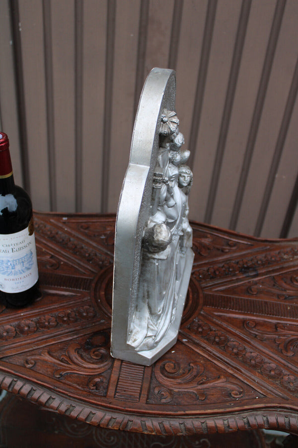 Antique ceramic chalk large statue religious regina cordium monfort mary angels