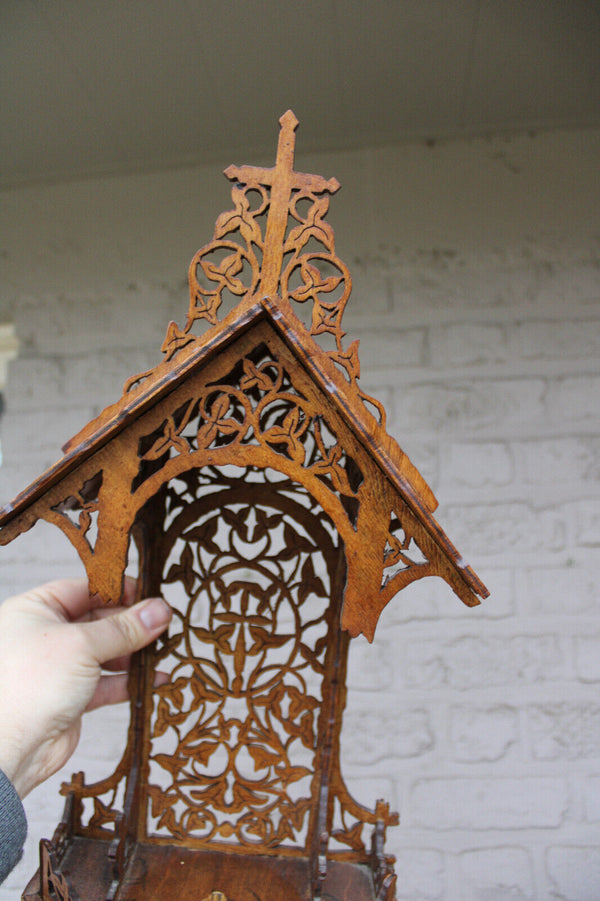 French wood cut 1950 religious wall chapel console for saint statue