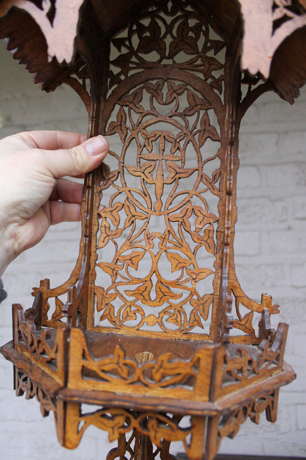 French wood cut 1950 religious wall chapel console for saint statue