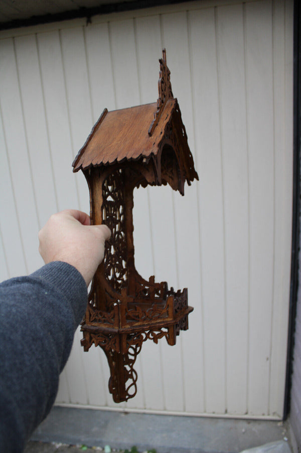 French wood cut 1950 religious wall chapel console for saint statue