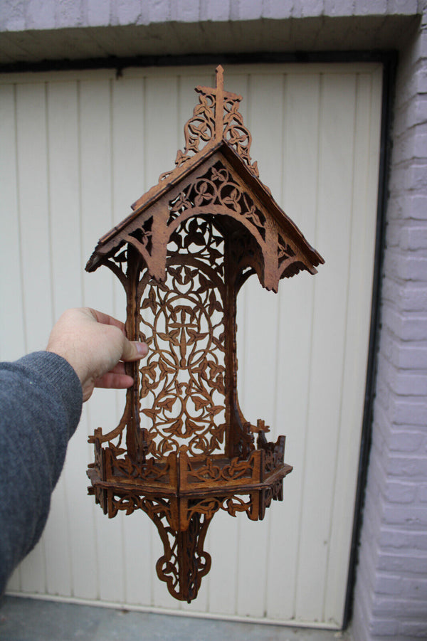 French wood cut 1950 religious wall chapel console for saint statue