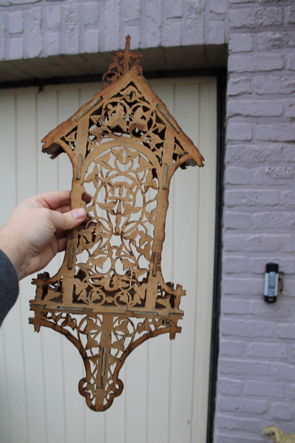 French wood cut 1950 religious wall chapel console for saint statue