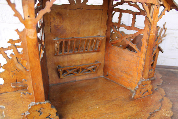 Vintage 1950 wood cut nativity stable statue christmas angels