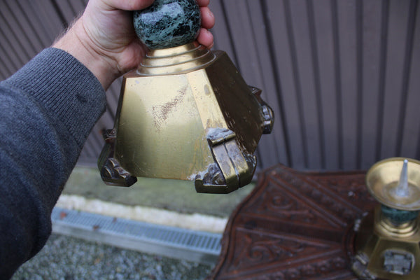 Set 3 Religious altar church candlestick candle holder crucifix bronze marble