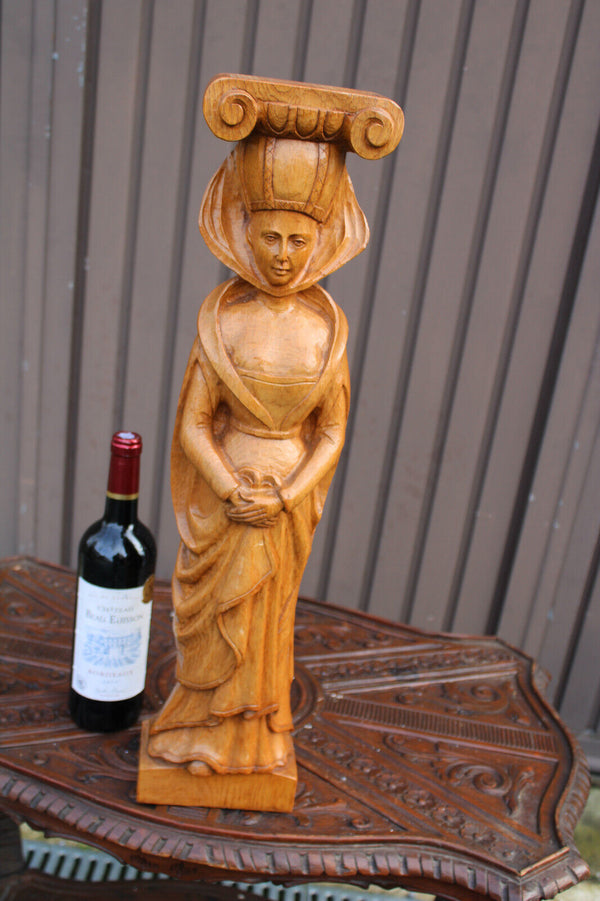 LARGE vintage 1950s wood carved statue margaretha austria saint